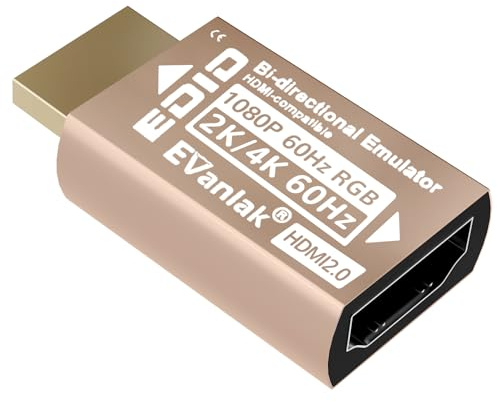 EVanlak Adaptador de emulador HDMI EDID, enchufe simulado, pantalla virtual sin cabeza, paso HDMI 1080P @60Hz a 4K @60Hz, bidireccional, dorado -1P