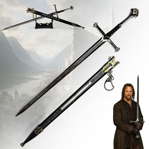 Lord of the Rings Anduril Sword XL Letter Opener with Sheath 11.8 inches | Aragorn's Flame of the West in Metal | Middle-earth Replica & Desk Decor | Fantasy Gift
