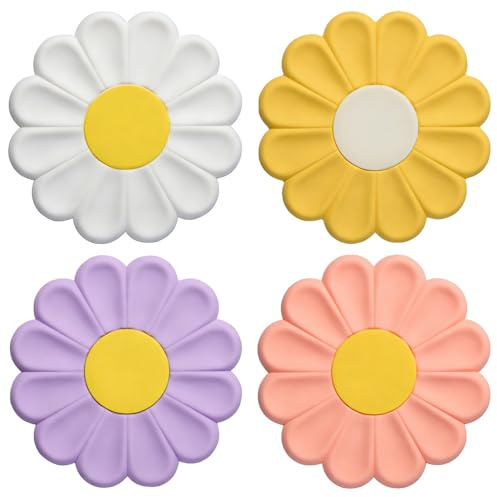 Silicone Daisy Heat Pads, 4Pcs 6.7Inch Creative Hot Pots Trivet Heat Resistant Mat for Kitchen Cooking