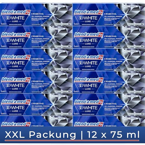 12x Blend-a-med 3D White Charcoal 75ml XXL Pack, Frische Pfefferminze, mit Charcoal Powder