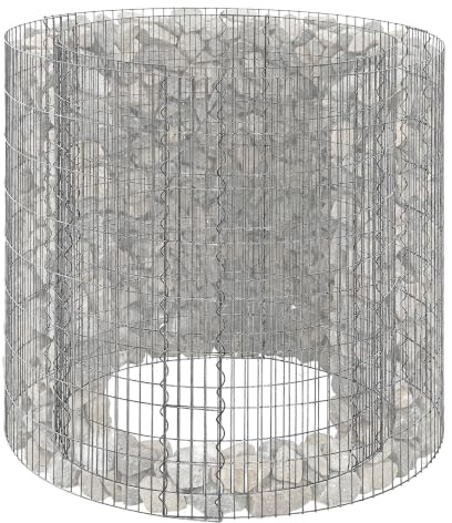 Relaxdays rund gabion, upphöjd odlingsbädd, stenkorg, 3,5 mm tråd, planterbar, HxØ: 80x90 cm, gabionvägg, stål, silver