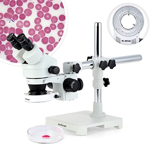 AmScope SM-3BX-80S Stereo-Zoom-Mikroskop am Boom-Ständer mit 80 LED-Licht, 3.5X-45X, Weiß