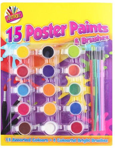 Artbox 15 poster paints colours and 4 brushes painting set