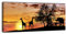 wandmotiv24 Leinwandbild Panorama Nr. 424 Tiere im Abendrot 100x40cm, Keilrahmenbild, Bild auf Leinwand, Afrika, Giraffe, Elefant