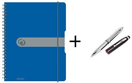 Herlitz Spiralblock / Collegeblock / DIN A4 / kariert / 80 Blatt / Farbe: blau + LED Touchpen Kugelschreiber