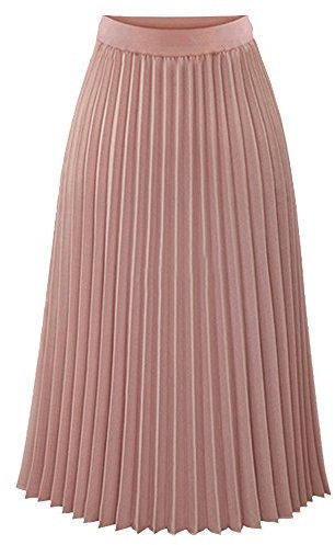 TEERFU - Gonna estiva da donna a pieghe, stile boho, gonna midi, stile a trapezio rosa S