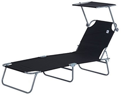 Outsunny Tumbona Plegable con Parasol Inclinable para Playa Piscina 187x58x27 cm Metal Negro