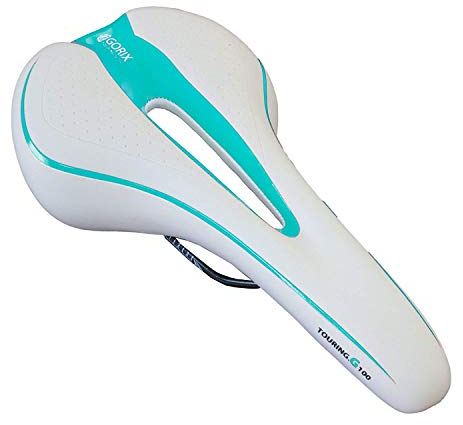GORIX Fahrradsattel Sitz Bequemes Kissen mit Rail Mountain Road Fahrrad für Männer und Frauen (GX-C19) (Weiß × Celeste)