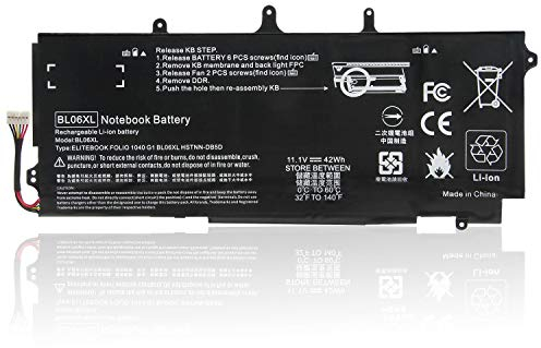 BL06XL BLO6XL HSTNN-DB5D IB5D W02C 722236-171 1C1 271 2C1 722297-001 005 F450 F450C BL06042XL Remplacement de la Batterie de l'ordinateur Portable pour HP EliteBook Folio 1040 G0 G1 G2 (11.1V 42Wh)