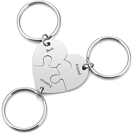 JSDDE Personalisierte Herz Puzzle Schlüsselanhänger für 3, BFF Schlüsselanhänger, Personalisiertes Geschenk für Familie Freunde Schwester Geschwister Partner