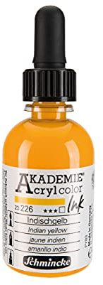 Schmincke - AKADEMIE Acryl color INK, Indischgelb, 50 ml, 23 226 024, flüssige Acryl color-Farbe, pigmentierte Acryltinte zum Malen, Schreiben, Airbrush