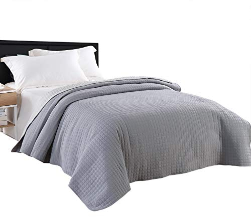 Laneetal 0180008, Tagesdecke Bettüberwurf Steppdecke Patchwork Flanelle Wendedesign Kariert, Bettdecke Stepp Decke Doppelbett unterfüttert und Gesteppt, Grau-Hellgrau Patchwork, 220x240 cm