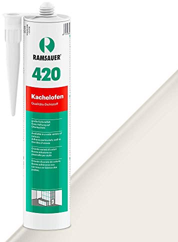 RAMSAUER 420 Kachelofen (Perlweiß) - 310ml Kartusche, Verfugen von Kachelofen & Granitofenplatten, Anschlussfugen von Kachel (-Fliesen) zum Mauerwerk, Verfugung zwischen Kamineinsatz und Mauerwerk