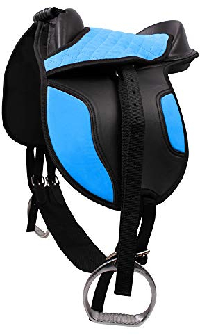 Equipride Kinder-Sattel für Kinder, Sheland-Pferd mit Gurt, Leder, Blau