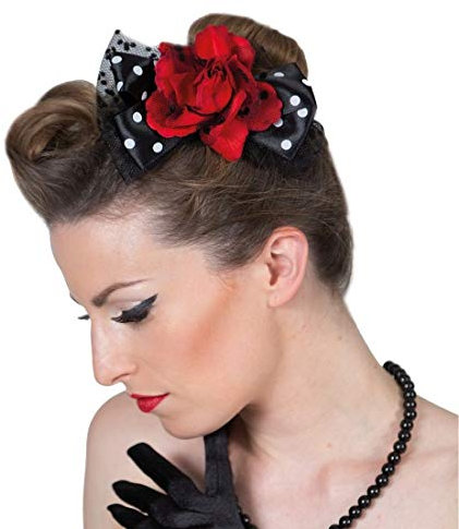NET TOYS 50er Jahre Haarspange mit Schleifen, Bezaubernder Rockabilly Damen-Kopfschmuck, Fasching Haarklammer, Einheitsgröße, 1 Stück