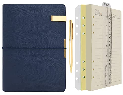 Wonderpool Leder A5 Tagebuch Notizbuch Ringbuch mit Stift –Nachfüllbarer Ordner Schreibpapier Spirale Business Notizblöcken Vintage Einband für Plan Büro Reisen Organizer (b- Blau,A5)