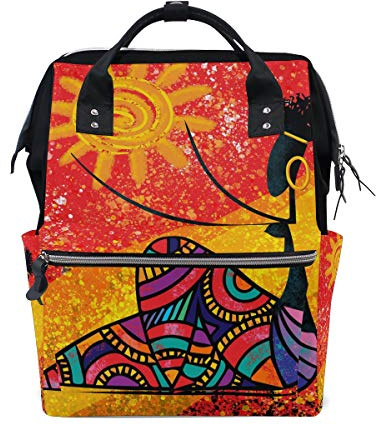 Bigjoke Wickelrucksack Afrikanische Frauen Ethnische Tribal Print Multifunktionale große Kapazität Baby Wickeltasche Reißverschluss Casual stilvolle Reise Rucksäcke für Mama Papa Baby Pflege