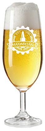 laser-diele Leonardo Bierglas mit Gravur - Personalisiertes Geschenk für Männer - Bierglas mit Namen 360 ml - Geschenk zum Vatertag und Geburtstag - Kronkorken