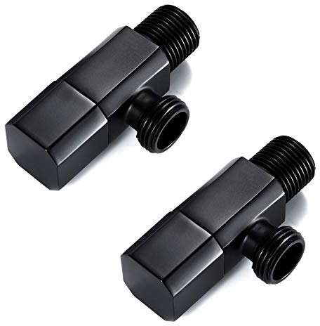 2 Stück Eckventil Messing 1/2 x 3/8 Zoll inkl. Eckige Rosette Eckregulierventil Schwarz Ventil Bad Küche Regulierventil