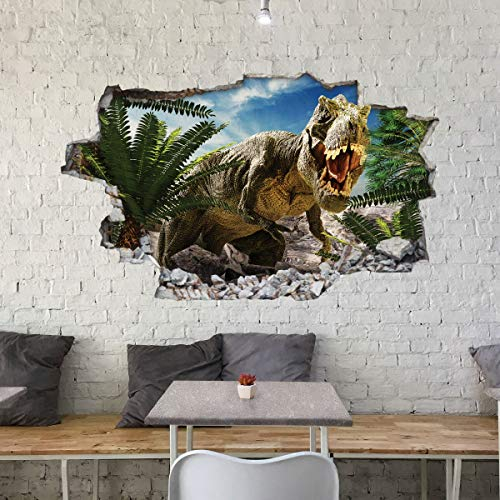 GRAVURZEILE Wandtattoo Kinderzimmer im Dinosaurier & T-Rex Design - Wandsticker Wandaufkleber - 3D Wanddurchbruch & Deko - Größe ca. 115 x 70 cm Farbe Dinosaurier V1
