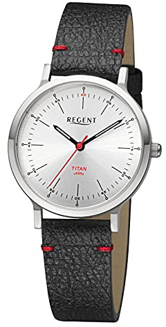 REGENT Damenuhr mit veganem nachhaltigen Lederband aus Apfelschalen Leichtes 33 MM Titan Gehäuse Quarz