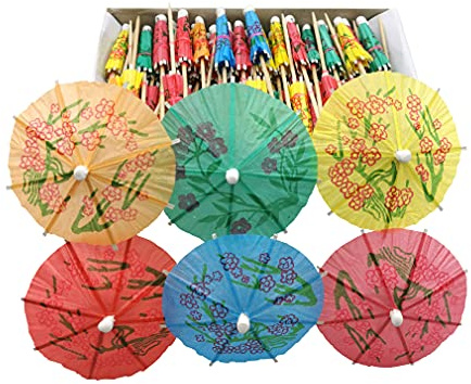 BLUE TOP Umbrella Parasol Cocktail Picks 4 Inch Pack 288,Assorted Colors,Wood Picks Fancy Appetizer Tooth Picks,Great for Drink,Beach Party,Hawaiian Party,Restaurant,Bar. (Umbrella 288 PCS)
