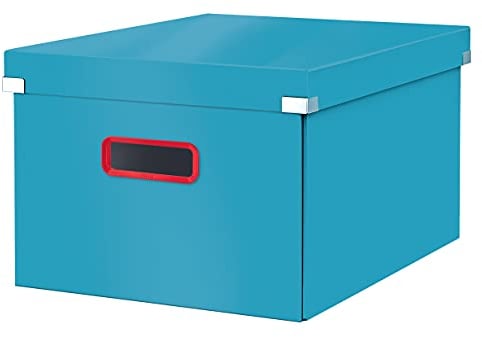 Leitz Click & Store Medium Storage Box, Foldable A4 File Box with Lid, Premium Strong Cardboard Container for Home/Office Filing, Cosy Range, Calm Blue, 53480061