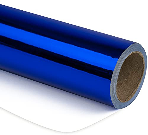 RUSPEPA Papier D'Emballage Métallique Bleu Royal - Mini Rouleau - Papier De Couleur Unie Parfait Pour Mariage, Anniversaire, Noël, Baby Shower - 44,5 cm X 10 m