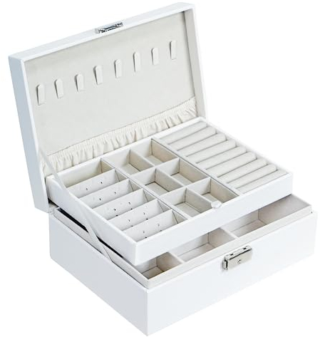 AdelDream Schmuckkästchen Damen Mädchen Schmuckaufbewahrung Reise rechteckig klein Schmuckbox Schmuckkasten für Ringe Ohringe Halskette Mehrere Farben weiß