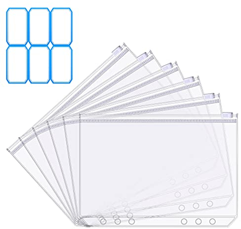 A6 Größe 6 Löcher Binder Taschen Durchscheinende Kunststoff Klarsichthüllen Reißverschluss Mappe Wasserdichter Reißverschluss Loseblatt Taschen für Dateien Dokumente Notizbücher Karten (6 Stücke)