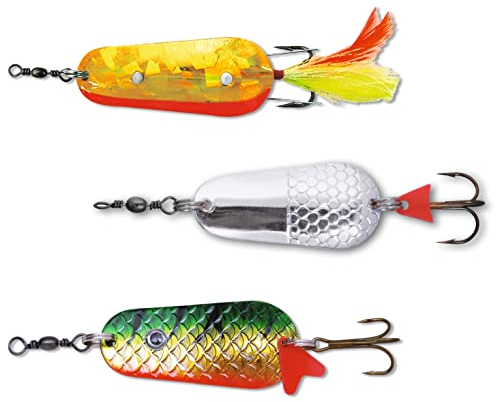 Zebco Premium Trophy Classic Spoon 2 Blinker-Angelköder-Set mit 3 Farben Angeln auf Raubfisch Spinnfisch-Angelset Angelzubehör, barsch, Silber, firetiger, 22 g