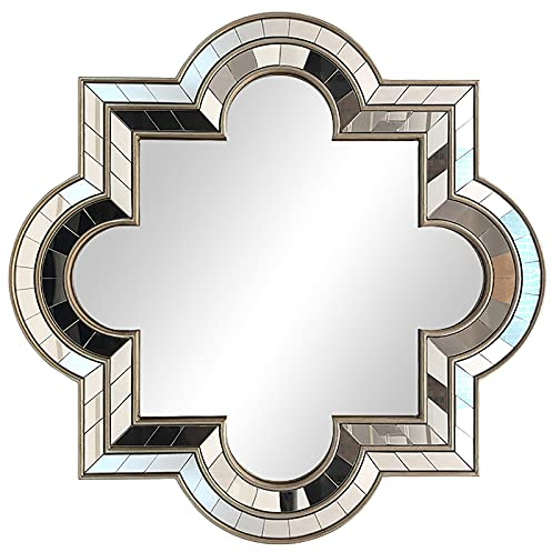 ACXZ Großer Dekorspiegel, Venetian Nostalgie hängender Wandspiegel für Eingang, Wohnzimmer, Schlafzimmer, Badezimmer, MDF-Rahmenspiegel, Antikgold, 80 × 80 cm