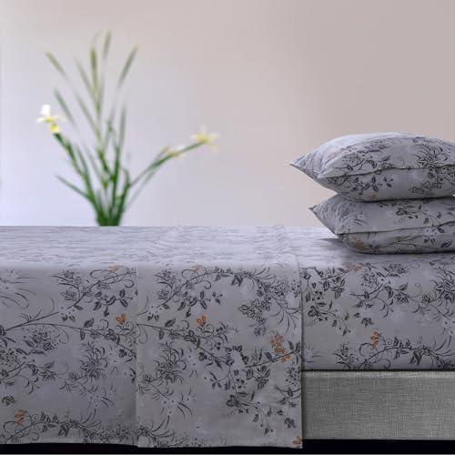 Tribeca Living Ultra-Soft Flannel Sheets Queen - 170-GSM Cotton, 4 Piece Deep Pocket Bed Sheet Set in Katy Natural Print
