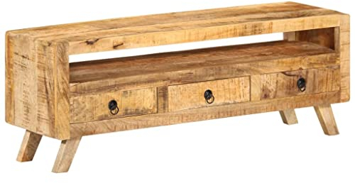 vidaXL Massivholz Mango TV Schrank 3 Schubladen 1 Ablage Lowboard TV Möbel Tisch Board Sideboard Fernsehtisch Fernsehschrank HiFi-Schrank 110x30x40cm