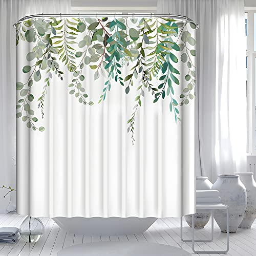 Lerores Duschvorhang 180x200 Antischimmel Textil Shower Curtains, Laub Wasserdicht, Beschwertem Saum, Waschbar Polyester Stoff Badevorhänge für Badezimmer, Badewanne Dusche mit 12 Duschvorhangringe.