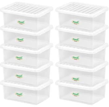 Plastic Storage Boxes Crystal Clear 11L Box & Lid Home Office Stackable Nestable - Pack of 10