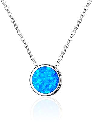 Clearine Blau Opal Halskette 925 Sterling Silber Rund Anhänger Y Kette Choker für für Damen Mädschen