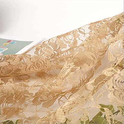 1 Yards 160cm Breit Bunte Rose Blumen Muster Spitzen Tüll Stoff,Halb Transparent Modestoff und Dekostoff zum Nähen Meterware,für Bekleidung Unterwäsche Tutu Rock Hochzeitskleid Tischdeko,Khaki