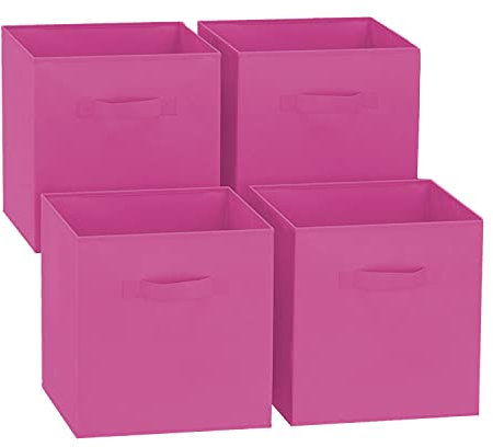 GREATOYAR Juego de 4 Cajas de Almacenamiento, Cajas de Almacenamiento de Tela, Cubos de Almacenamiento Plegables, Cajas de Juguetes Plegables, Cajas de Organización, 31x31x31cm, Rosa, 4 Unidades
