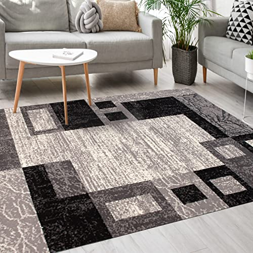 Mazovia Groß Teppich Wohnzimmer 180x250cm Anthrazit Grau Geometrisch Weich | Teppich für Schlafzimmer Büro Esszimmer 90er-Retro Pflegeleicht Fußbodenheizungsgeeignet Reinigungsmittelbeständig Kurzflor