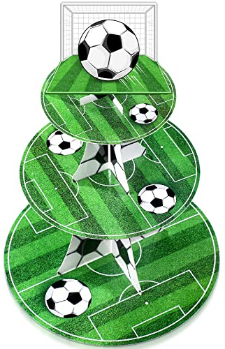 Soccer Cupcake Topper soccer Theme Party Cupcake Stand Decorations, 3 Tier Soccer Sports Theme Party Stand Soccer Party Soccer Field Decor for Teenagers Soccer Sports Birthday Party Supplies (Soccer)