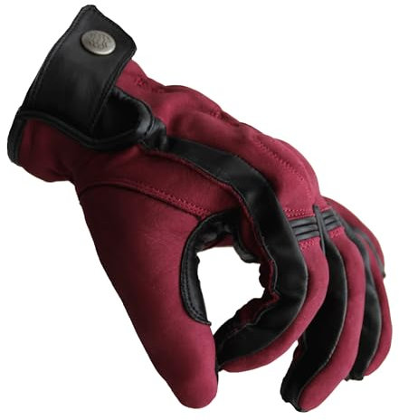 Mycl Turell Motorradhandschuhe Cross Stitch - Motorrad Handschuhe Herr - Echtleder - Handschuhe Herren Motorrad Touring mit Gel Polster (Berry, XXL)