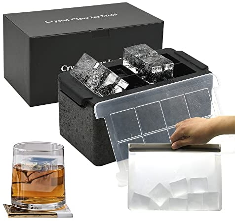 Transparente Eiswürfelformen, 5,1 cm, riesige Eiswürfelbereiter, 8 große klare Eiswürfel für Whiskey und Cocktails, mit Aufbewahrungstasche (Würfel)