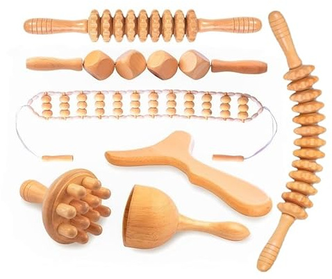 7-teiliges holz therapie, Muskelmassagegerät. Professionelles Komplettset für Holztherapie. Aus Buchenholz, geschliffen und lackiert. Anti-Cellulite-Massagegerät, Muskelmassagegerät.