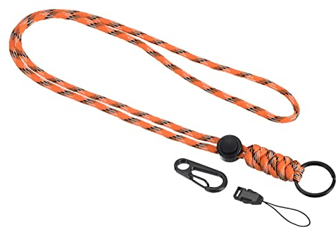 PATIKIL Paracord Schlüsselband 50 cm, Halskette Schlüsselanhänger Kordel Metallverschluss Haken Ring Gurt für Schlüssel Pfeife Ausweishalter Tarnfarbe Orange