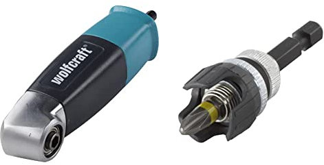 wolfcraft 4688000 Renvoi d'Angle à 90° pour Visseuse sans fil - Embout de 6,35 mm - Queue 6 pans 1/4 & 4055000 Adaptateur de Vissage 6 Pans de 6,3 mm, Hauteur 65 mm