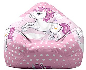 Highdi Funda de Puff sin Relleno para Adultos y Niños, Unicornio Bolsa de Frijoles Bean Bag Puf Protector de Sofás Puff Cubierta para Sofá Perezoso Cubierta de Sillón (Unicornio Rosa,90 * 110cm)