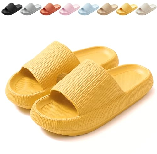 Calish Ciabatte Uomo Donna Casa Aperte Pantofole Comode Slide Ciabatte Nuvole Ultra Morbide Pantofola Sandalo Estive Ciabatte da Mare Spiaggia Piscina Unisex, Giallo, 36-37 EU