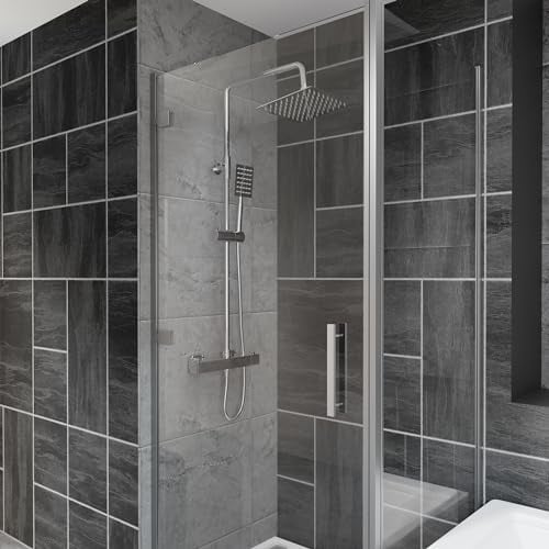 MORADO Columna de Ducha sin Grifo Ducha,Sistema Termostático de Ducha,Barra Termostática Cuadrada de 38 °C Set de Ducha para Baño,Set de Barra de Ducha de Altura Ajustable,Barra de Ducha