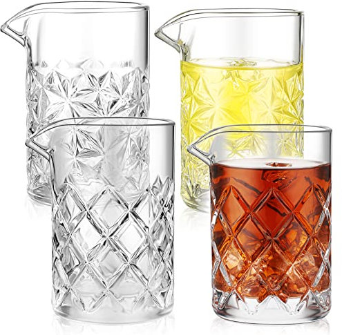 Inbagi 2 Packs Cocktail Mixing Glass 17 oz Crystal Cocktail Pitcher Seamless Thick Weighted Bottom Bar Mixing Glass Cocktail Stirring Glass Bar Glass Beaker for Stirring Drinks Home Accessory Tool
